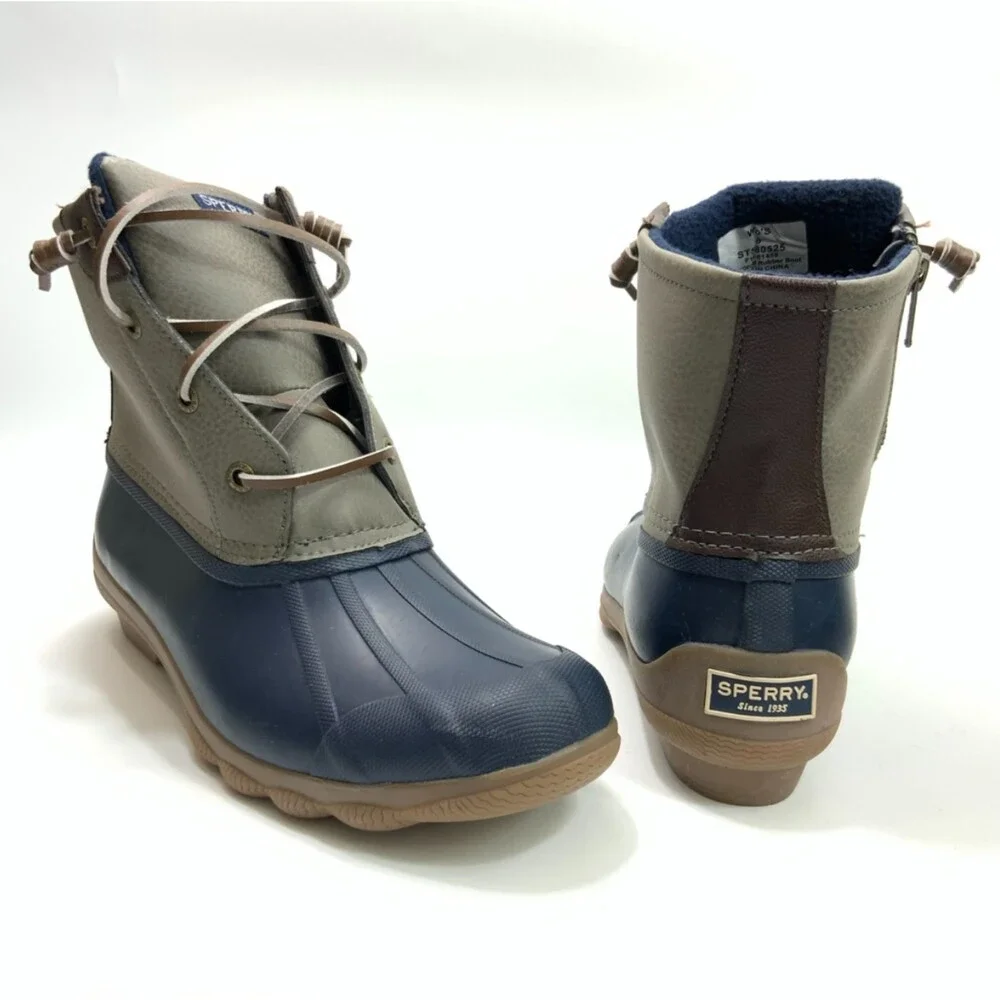 Sperry Waterproof Rubber Outdoor Rain Duck Boots Blue Gray 8